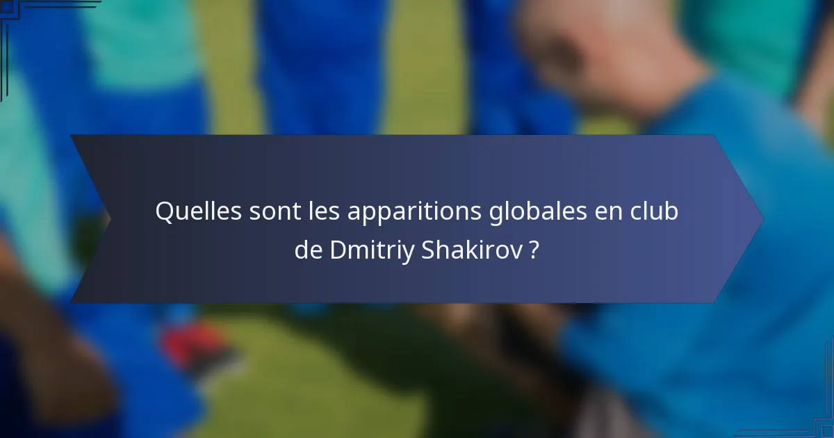 Quelles sont les apparitions globales en club de Dmitriy Shakirov ?